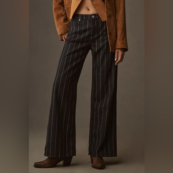 Reformation Denim - New Anthropologie x Reformation Cary Low-Rise Wide-Leg Pinstripe Lake Jeans 28
